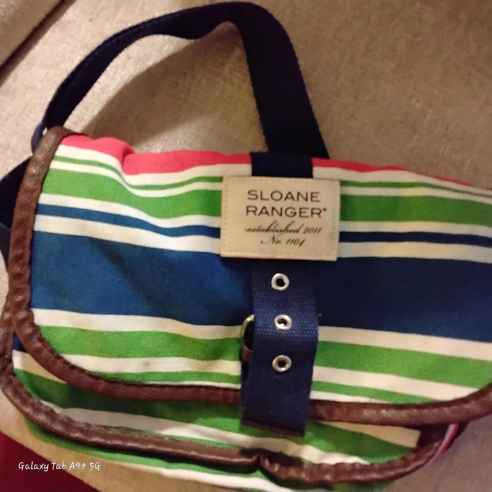 Sloane Ranger Striped Canvas Front Flap Shoulder/Messenger Bag - Picture 7 of 10